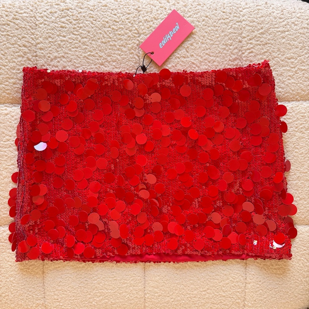 Edikted Red Sequin Mini Skirt